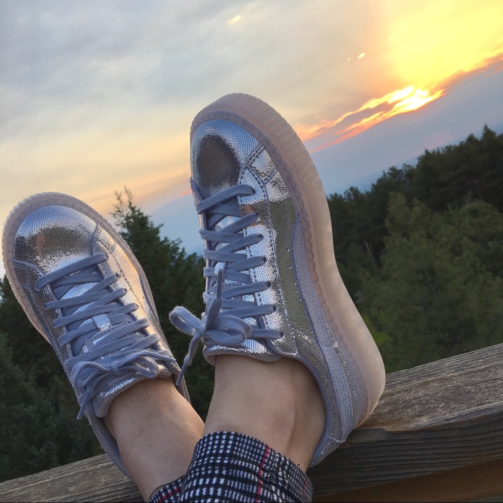 PUMA basket platform trace metallic silver